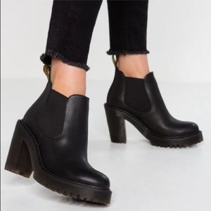 Dr. Martens Hurston heeled Chelsea booties black leather chunky minimalist goth